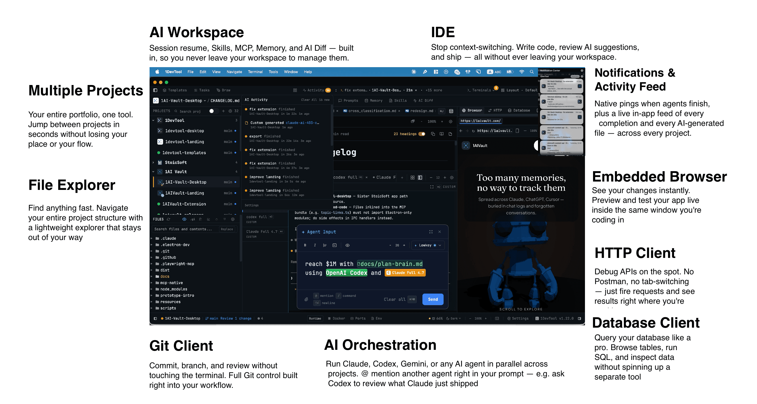 1DevTool — multiple projects and AI coding CLIs in a single workspace