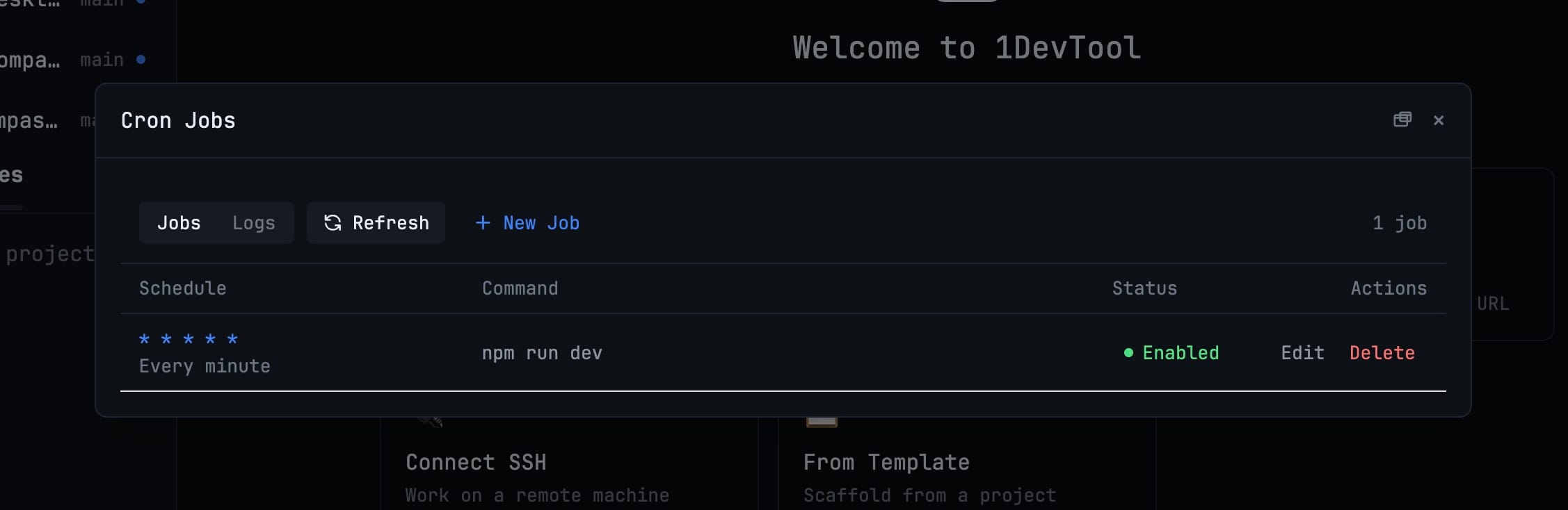 Scheduled Jobs (Cron) — Read and edit your system crontab from inside 1DevTool, with every schedule spelled out in plain English.