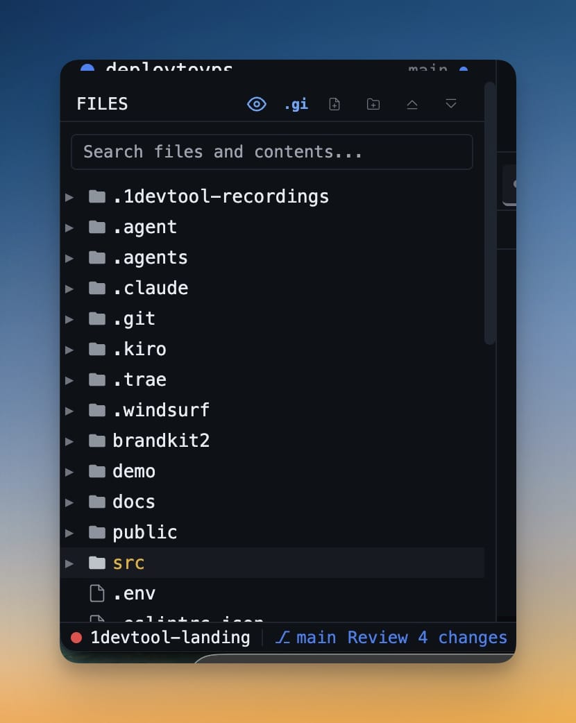 File Explorer & Editor — Browse and edit in one workspace — resizable, collapsible, with coloured file icons and a standalone explorer when you want one.